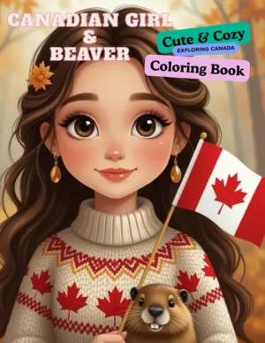 Canadian Girl and Beaver Coloring Page