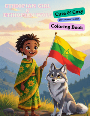 ethiopian-girl-and-ethiopian-wolf-coloring-book