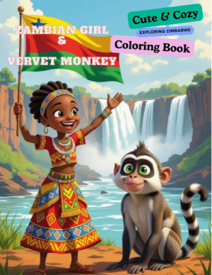 zambian-girl-and-vervet-monkey-coloring-book